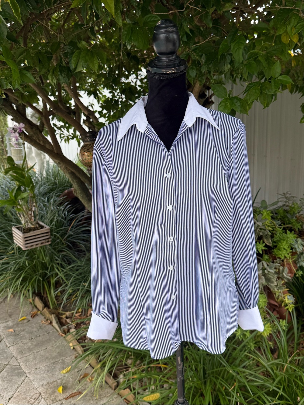 VINTAGE East 5th Navy & White Striped Blouse